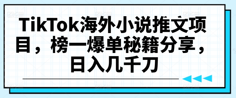 TikTok海外小说推文项目，榜一爆单秘籍分享，日入几千刀-云创网