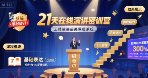 21天在线演讲密训营，王牌演讲招商课程系统-云创网