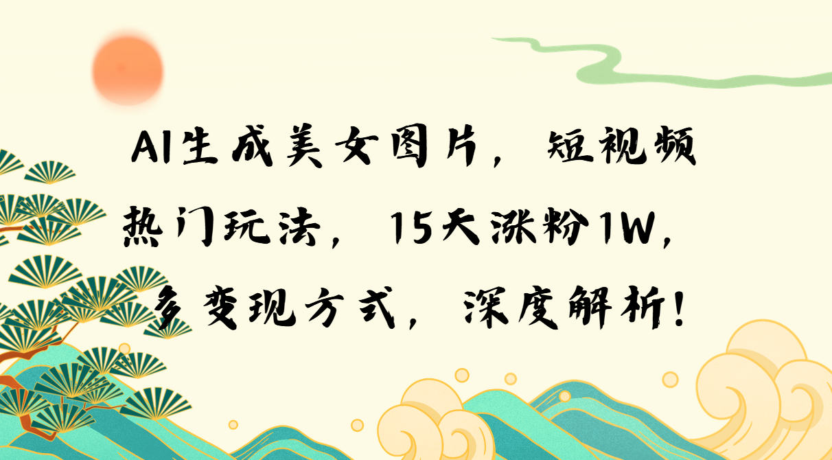 AI生成美女图片，短视频热门玩法，15天涨粉1W，多变现方式，深度解析!-云创网