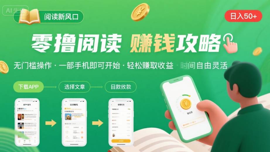 零撸阅读新风口，无门槛轻松挣，一部手机，日入 50-3张【揭秘】-云创网