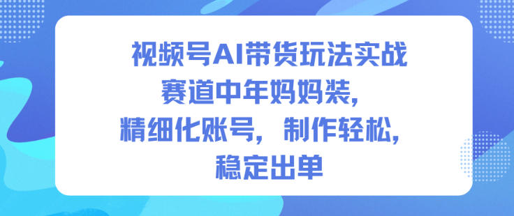 视频号AI带货玩法实战，赛道中年妈妈装，精细化账号，制作轻松，稳定出单-云创网