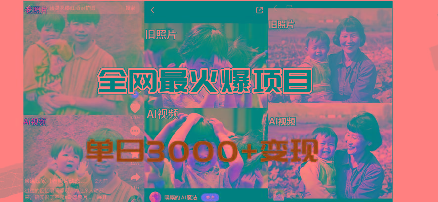 全网爆火的AI让老照片动起来教程，蹭热点日赚3000+，内含免费工具一键…-云创网