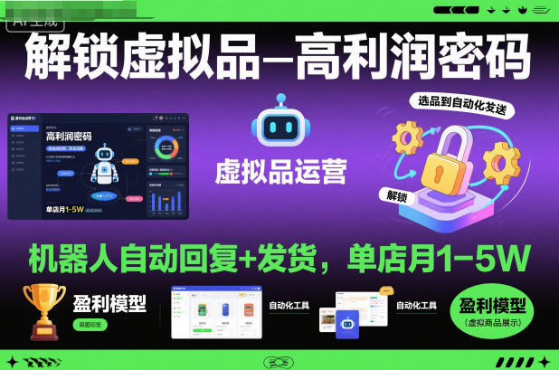 解锁虚拟品高利润密码：机器人自动回复+发货，单店月1-5W【揭秘】-云创网