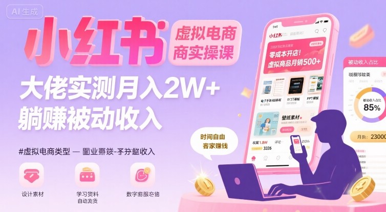 小红书虚拟电商，大佬实测月入2W+，实现被动收入-云创网