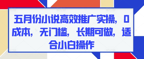 五月份小说高效推广实操，0成本，无门槛，长期可做，适合小白操作-云创网