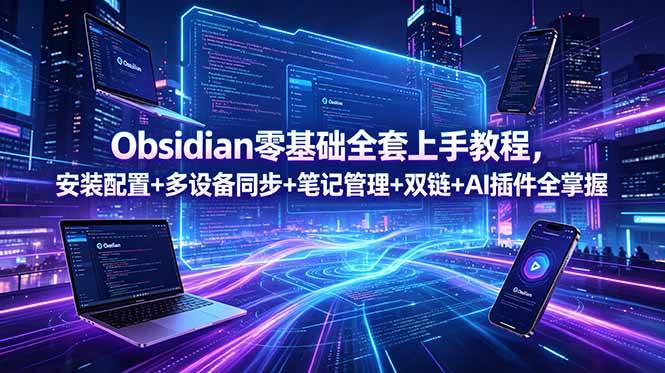 （18797期）Obsidian零基础全套上手教程，安装配置+多设备同步+笔记管理+双链+AI插件全掌握-云创网