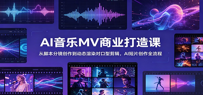 AI音乐MV商业打造课：从脚本分镜创作到动态渲染对口型剪辑，AI短片创作全流程-云创网