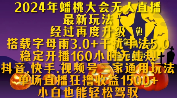 2024年蟠桃大会无人直播最新玩法，稳定开播160小时无违规，抖音、快手、视频号三家通用玩法【揭秘】-云创网