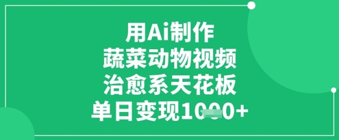 用Ai制作蔬菜动物视频，治愈系天花板，单日变现1k-云创网