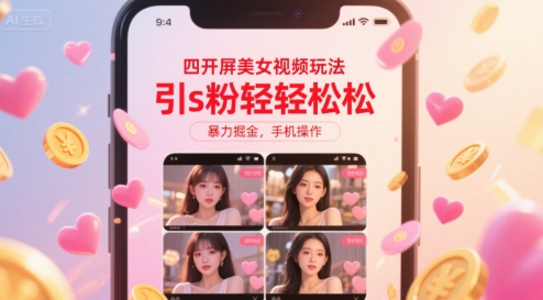 四开屏美女视频玩法，引s粉轻轻松松，暴力掘金，手机操作【揭秘】-云创网