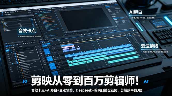 （18867期）剪映从零到百万剪辑师！音效卡点+AI旁白+变速情绪，Deepseek+剪映口播全链路，剪辑效率翻3倍-云创网