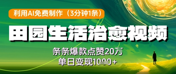 利用AI免费制作田园生活治愈视频，条条爆款点赞20W，单日变现几张-云创网