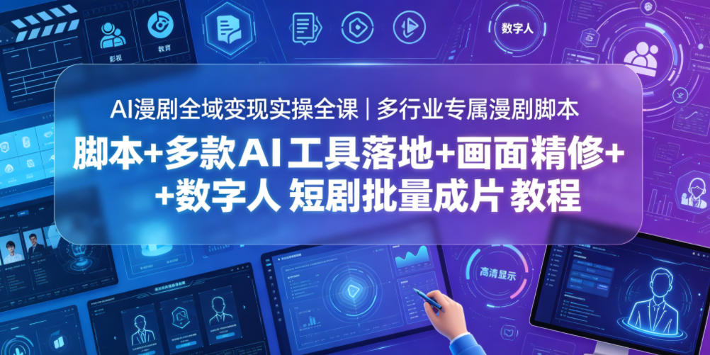 AI漫剧全域变现实操全课｜多行业专属漫剧脚本+多款AI工具落地+画面精修+数字人短剧批量成片全教程-云创网