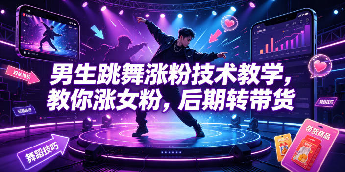 男生跳舞涨粉技术教学，教你涨女粉，后期转带货-云创网