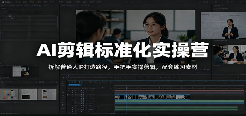 AI剪辑标准化实操营：拆解普通人IP打造路径，手把手实操剪辑，配套练习素材-云创网