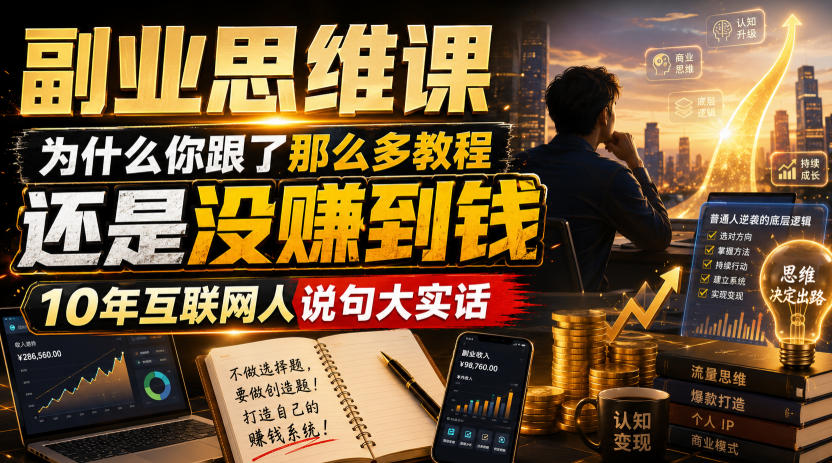 副业思维课，为什么你跟了那么多教程，还是没赚到钱，10年互联网人说句大实话【揭秘】-云创网