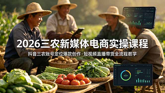 2026三农新媒体电商实操课程：抖音三农账号定位爆款创作，短视频直播带货全流程教学-云创网