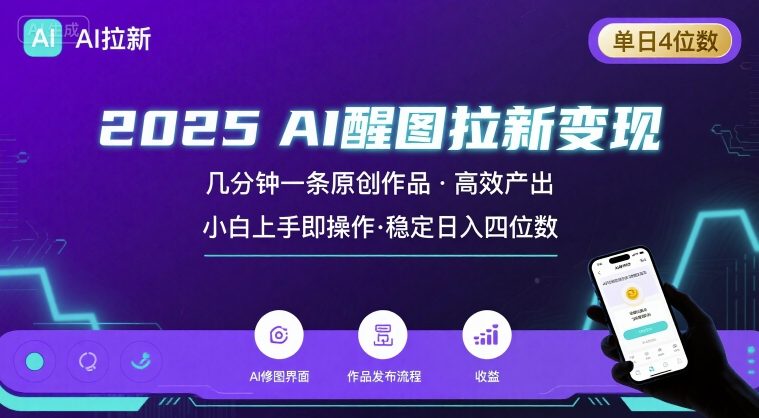 2025最强AI醒图拉新，几分钟一条原创作品，单日收入4位数，小白也能上手操作-云创网