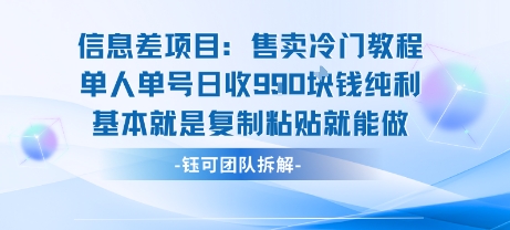 信息差项目：售卖冷门教程单人单号日收9张纯利基本就是复制粘贴就能做-云创网