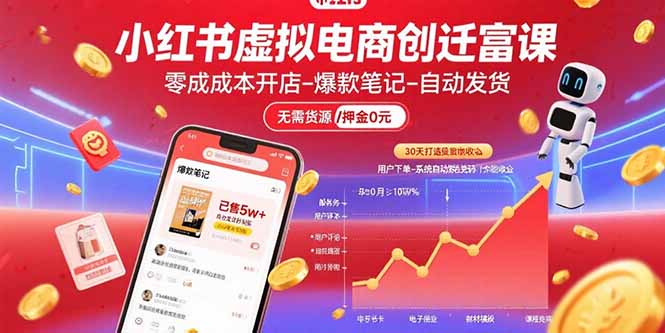 小红书虚拟电商创富课：零成本开店/爆款笔记/自动发货,30天打造被动收入-云创网