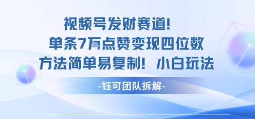 视频号发财赛道单条7W点赞变现四位数方法简单易复制小白玩法-云创网