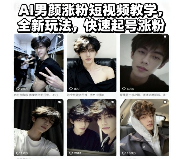 AI男颜涨粉短视频教学，全新玩法，快速起号涨粉-云创网