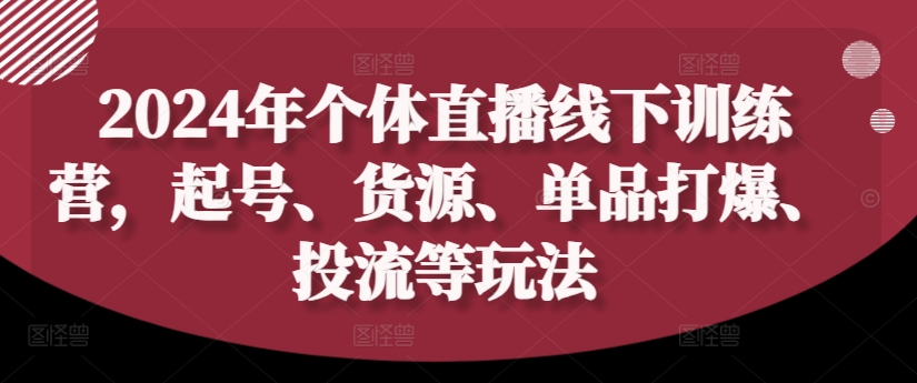 2024年个体直播训练营，起号、货源、单品打爆、投流等玩法-云创网