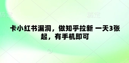 卡小红书漏洞，做知乎拉新 一天3张起，有手机即可-云创网