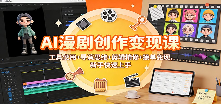 AI漫剧创作变现课：工具使用+导演思维+剪辑精修+接单变现，新手快速上手-云创网