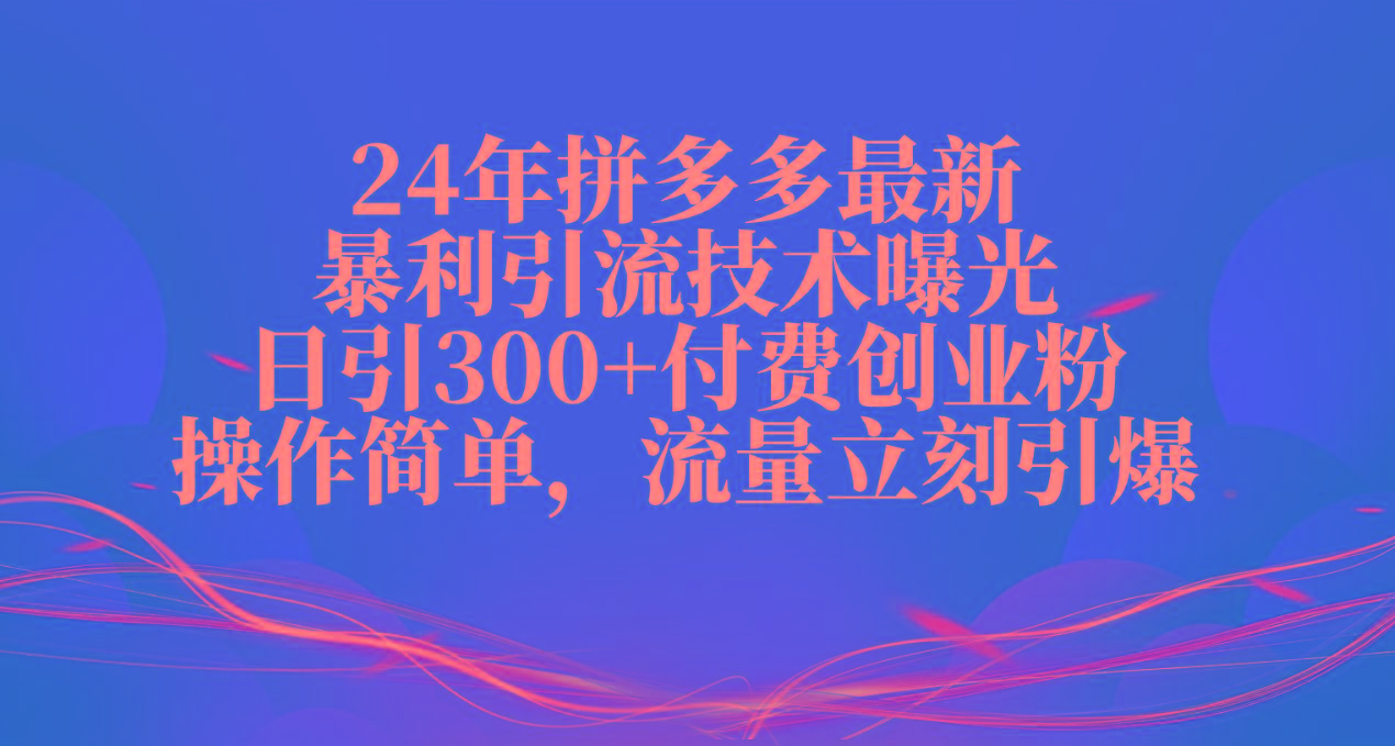 24年拼多多最新暴利引流技术曝光，日引300+付费创业粉，操作简单，流量…-云创网