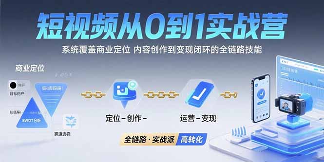 短视频从0到1的实战营：系统覆盖商业定位,内容创作到变现闭环的全链路技能-云创网
