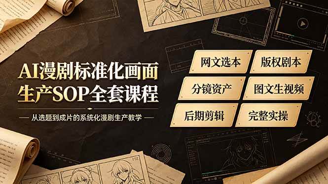 （19199期）AI漫剧标准化画面生产SOP全套课程，网文选本版权剧本分镜资产全覆盖，图文生视频后期剪辑完整实操教学-云创网