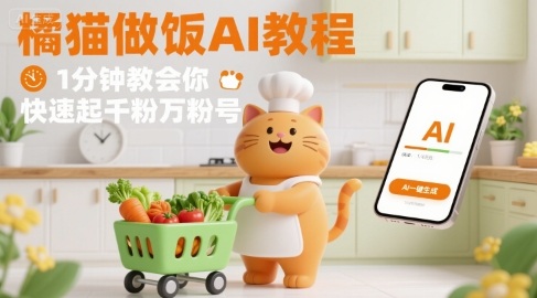 有趣的橘猫买菜做饭视频，用AI一键搞定，1分钟教会你，快速起千粉万粉号-云创网