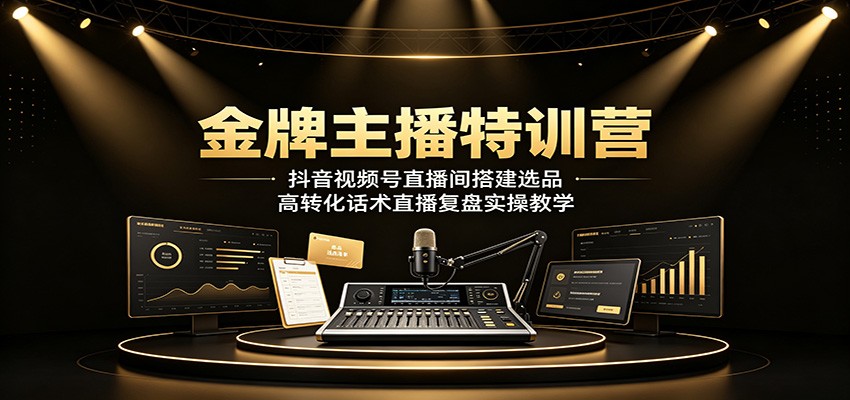 金牌主播特训营：抖音视频号直播间搭建选品，高转化话术直播复盘实操教学-云创网