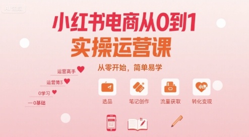 小红书电商从0到1实操运营课，从零开始，简单易学-云创网