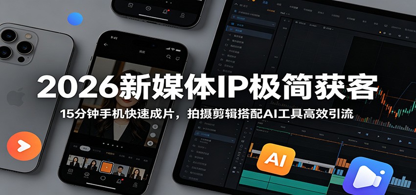 2026新媒体IP极简获客：15分钟手机快速成片，拍摄剪辑搭配AI工具高效引流-云创网