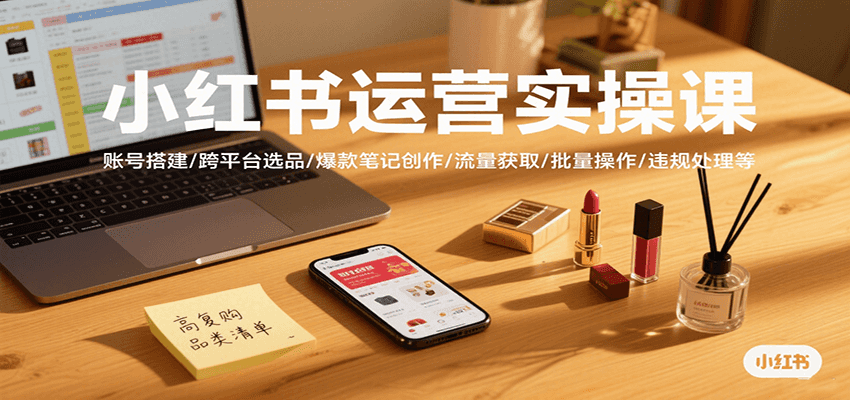 小红书运营实操课，账号搭建/跨平台选品/爆款笔记创作/流量获取/批量操作/违规处理等-云创网
