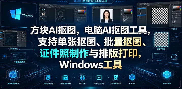 方块AI抠图，电脑AI抠图工具，支持单张抠图、批量抠图、证件照制作与排版打印，Windows工具-云创网