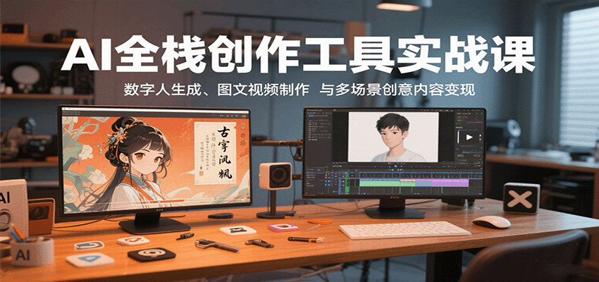 AI全栈创作工具实战课：数字人生成、图文视频制作与多场景创意内容变现-云创网