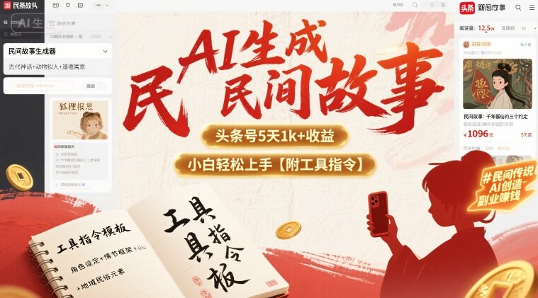 AI生成民间故事，头条号5天1k+，小白轻松上手【附工具指令】-云创网