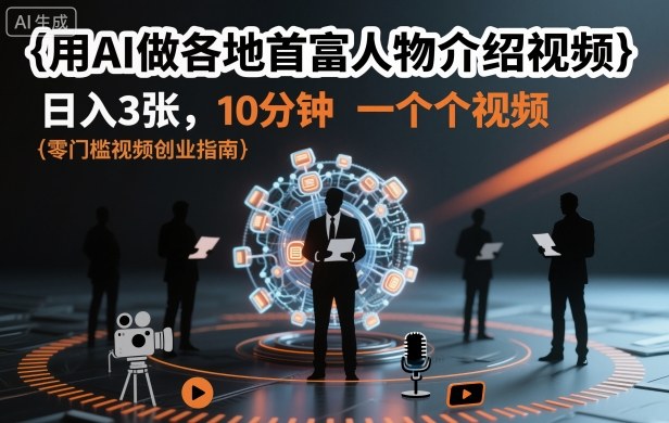 用AI做各地首富人物介绍视频，日入3张，10分钟一个视频-云创网