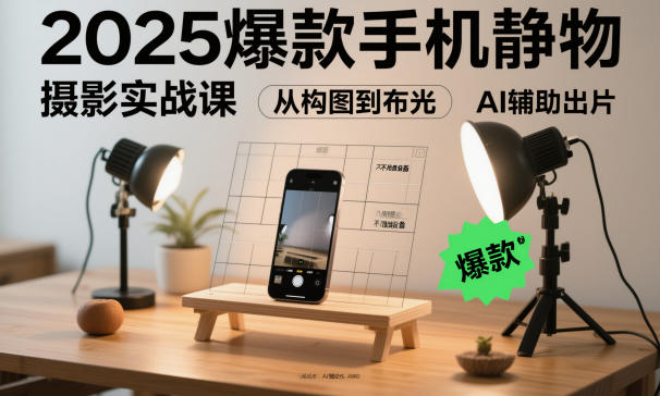 2025爆款手机静物摄影实战课，从构图到布光，不用贵设备，AI辅助出片-云创网