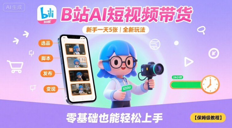 B站AI短视频带货，新手一天5张，全新玩法【保姆级教程】-云创网
