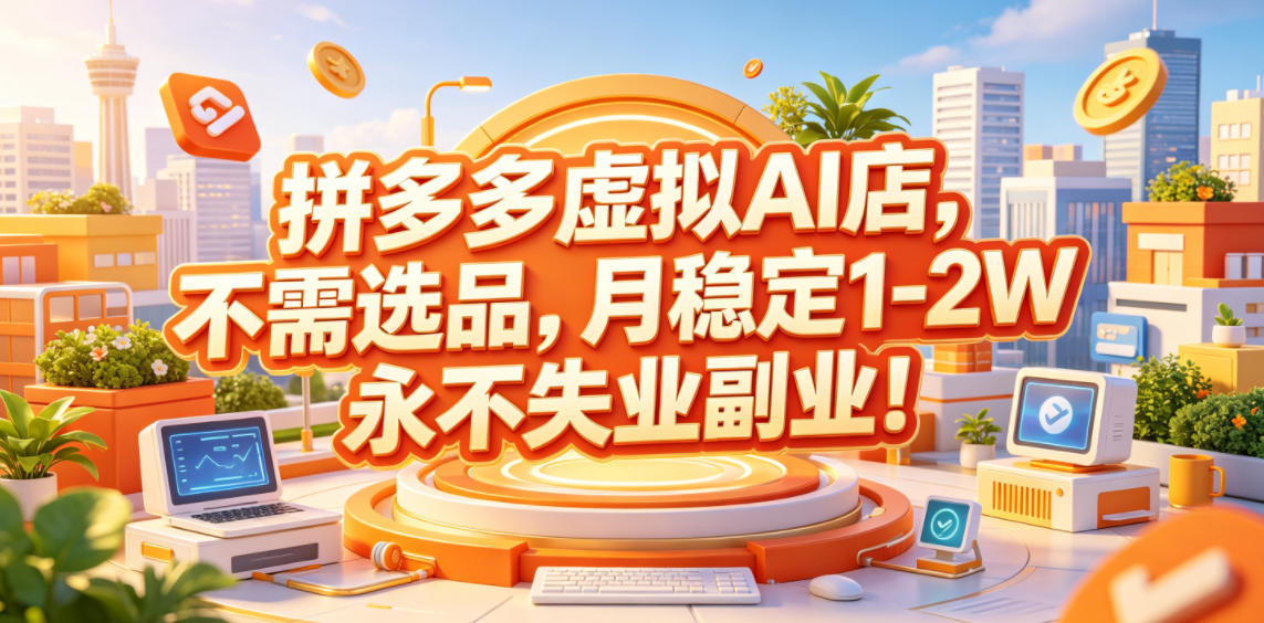拼多多虚拟AI店，不需选品，月稳定1-2W，永不失业副业！【揭秘】-云创网