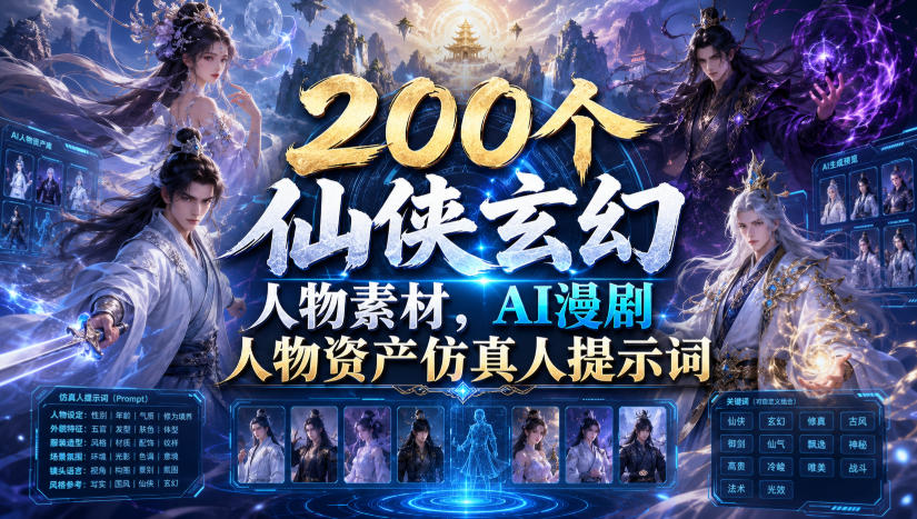 200个仙侠玄幻人物素材，AI漫剧人物资产仿真人提示词-云创网
