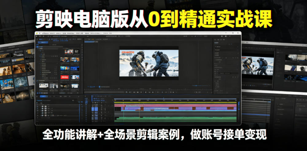 剪映电脑版从0到精通实战课，全功能讲解+全场景剪辑案例，做账号接单变现-云创网