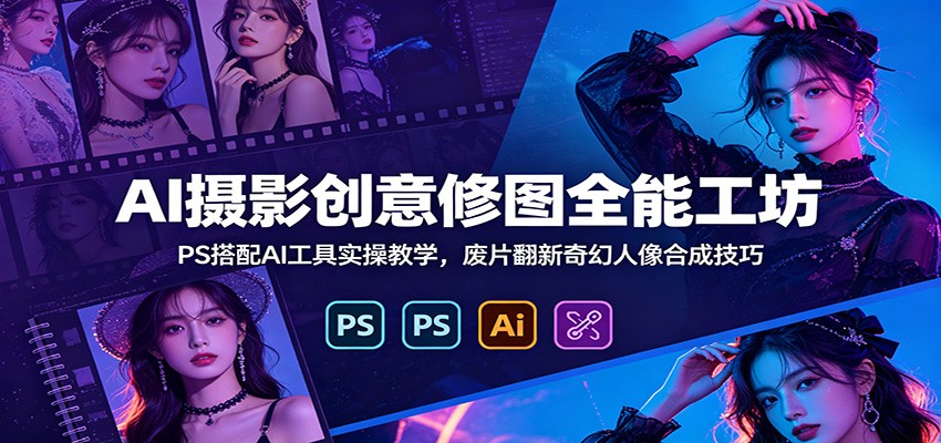 AI摄影创意修图全能工坊：PS搭配AI工具实操教学，废片翻新奇幻人像合成技巧-云创网