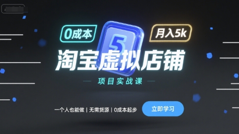 淘宝虚拟店铺项目实战课，一个人也能做，无需货源、0成本起步，月入5k-云创网