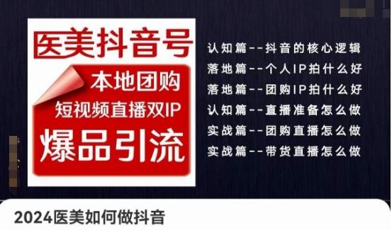 2024医美如何做抖音医美抖音号，本地团购、短视频直播双ip爆品引流，实操落地课-云创网