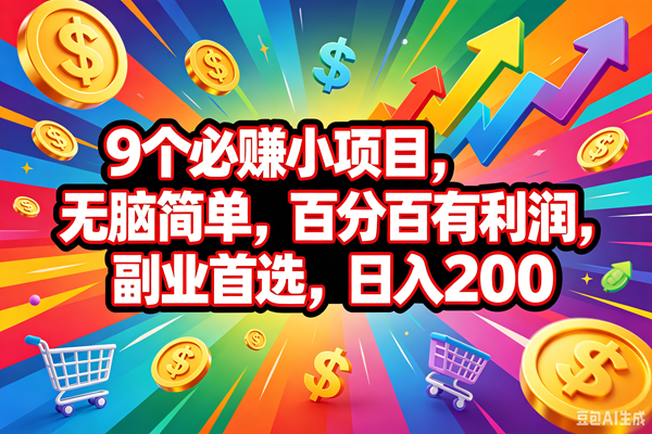 （18623期）9个必赚钱的小项目，百分百会赚米，无脑简单，副业首选，日入200+-云创网